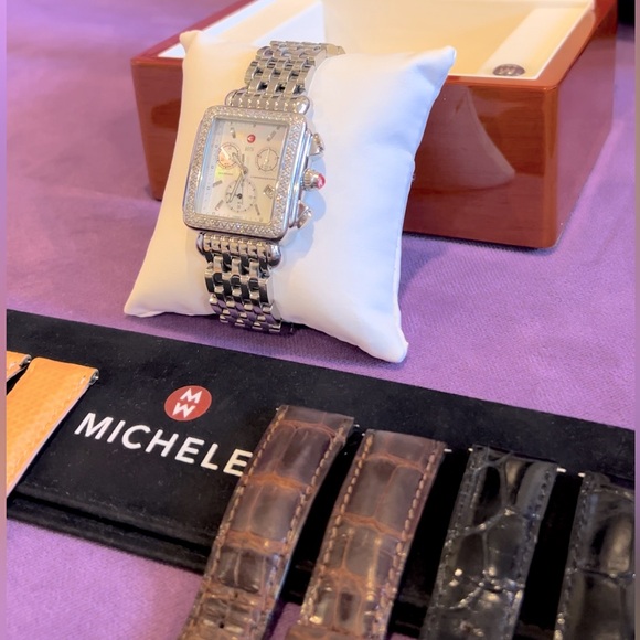 MICHELE Deco Chronograph Diamond Watch with Stainless Steel Bracelet - Picture 4 of 15